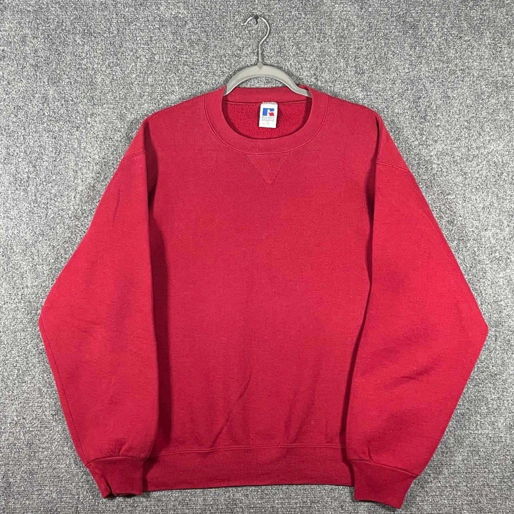 Vintage 90's Russell Athletic Blank Crewneck Sweatshirt Made In USA Red Large